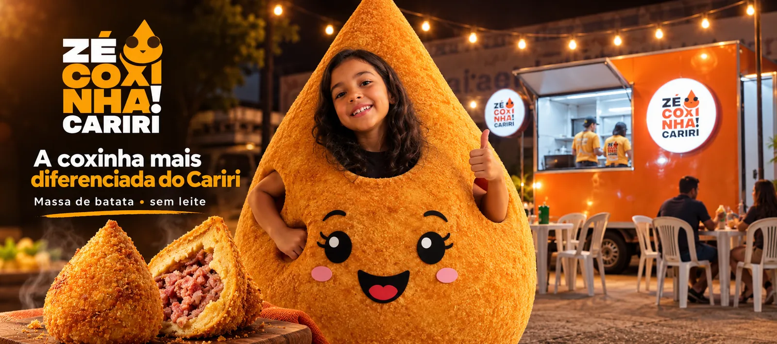 Zé Coxinha Cariri, a coxinha mais diferenciada do Cariri, com massa de batata e sem leite, no food truck da Av. Leão Sampaio em Juazeiro do Norte